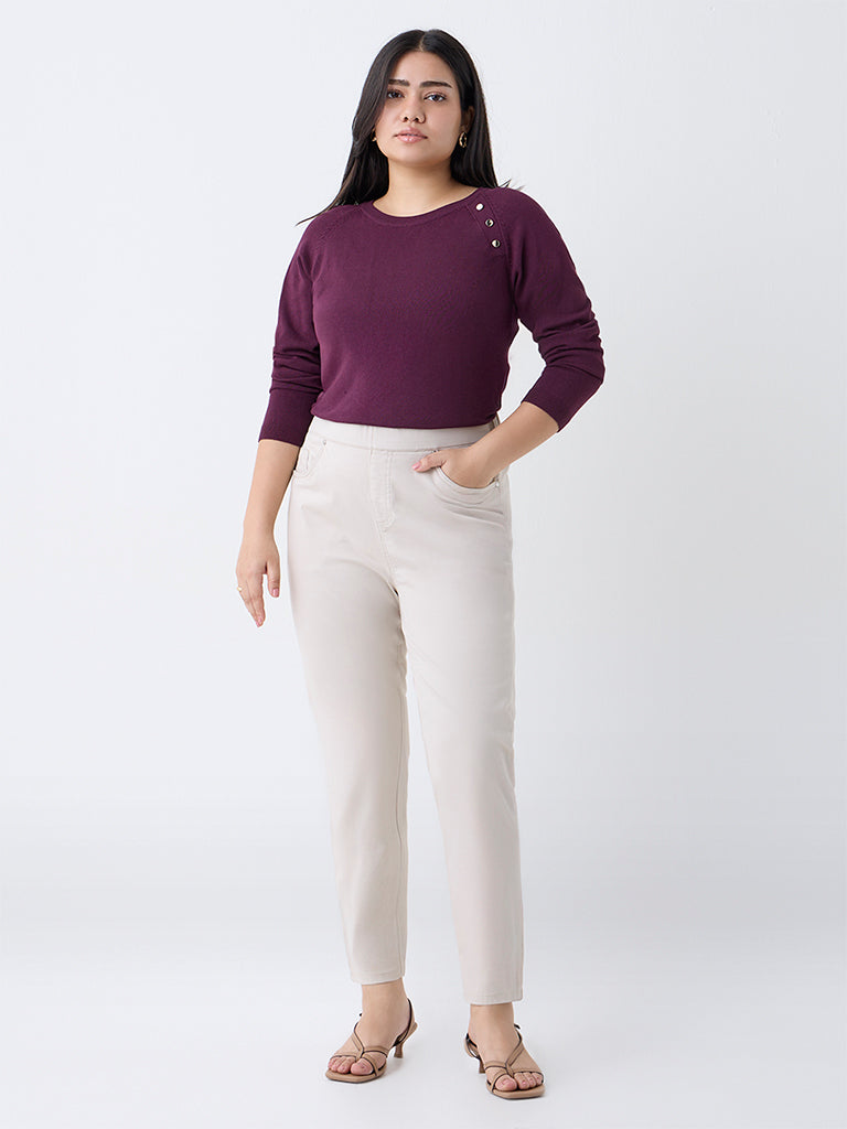 Gia Ivory Solid High-Rise Cotton-Blend Jeggings