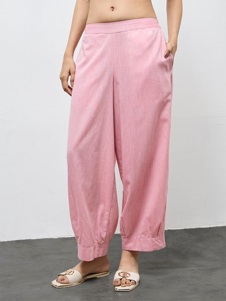 Utsa Light Pink Solid Cotton Harem Pants