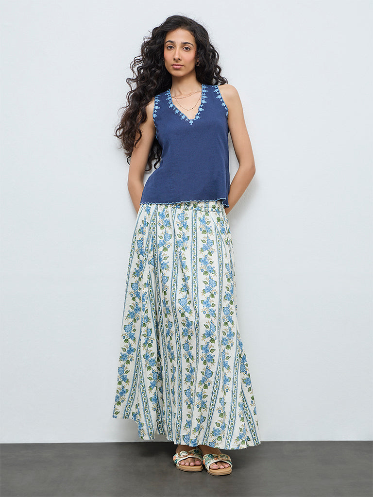 Bombay Paisley Off-White Floral Maxi Skirt