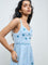 Bombay Paisley Light Blue Embroidered Cotton A-Line Dress