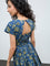 Bombay Paisley Dark Blue Floral Cotton A-Line Dress