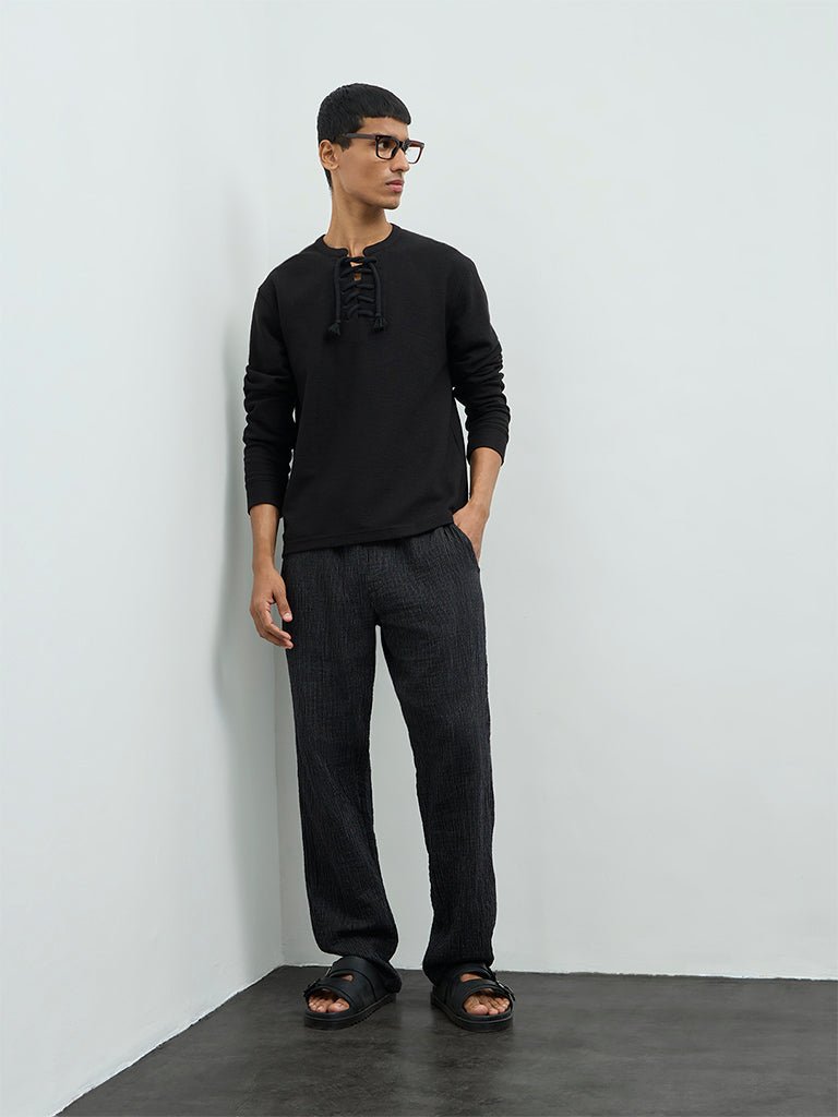 ETA Black Criss-Cross Relaxed-Fit Cotton-Blend T-Shirt