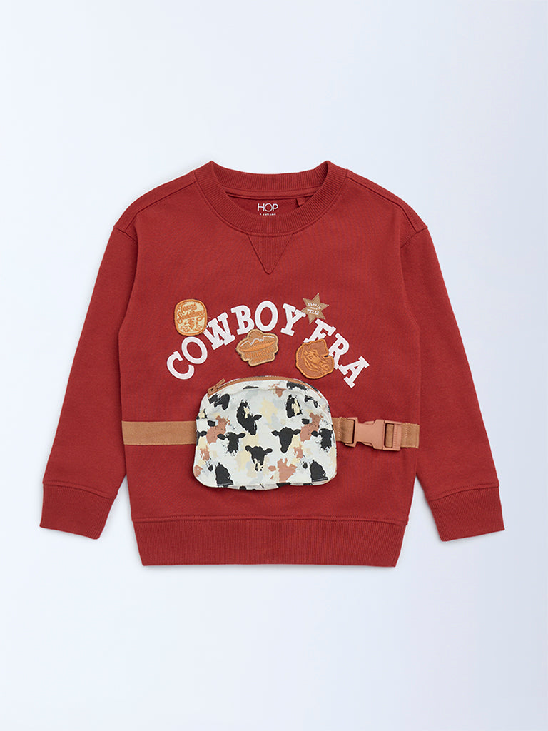 HOP Kids Boys Rust Pouch Detailed Cotton-Blend Sweatshirt