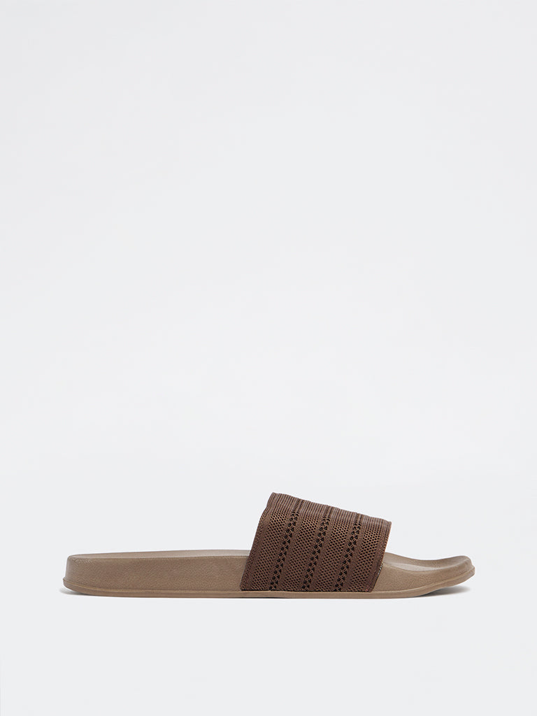 SOLEPLAY Dark Brown Knit-Textured Pool Slides