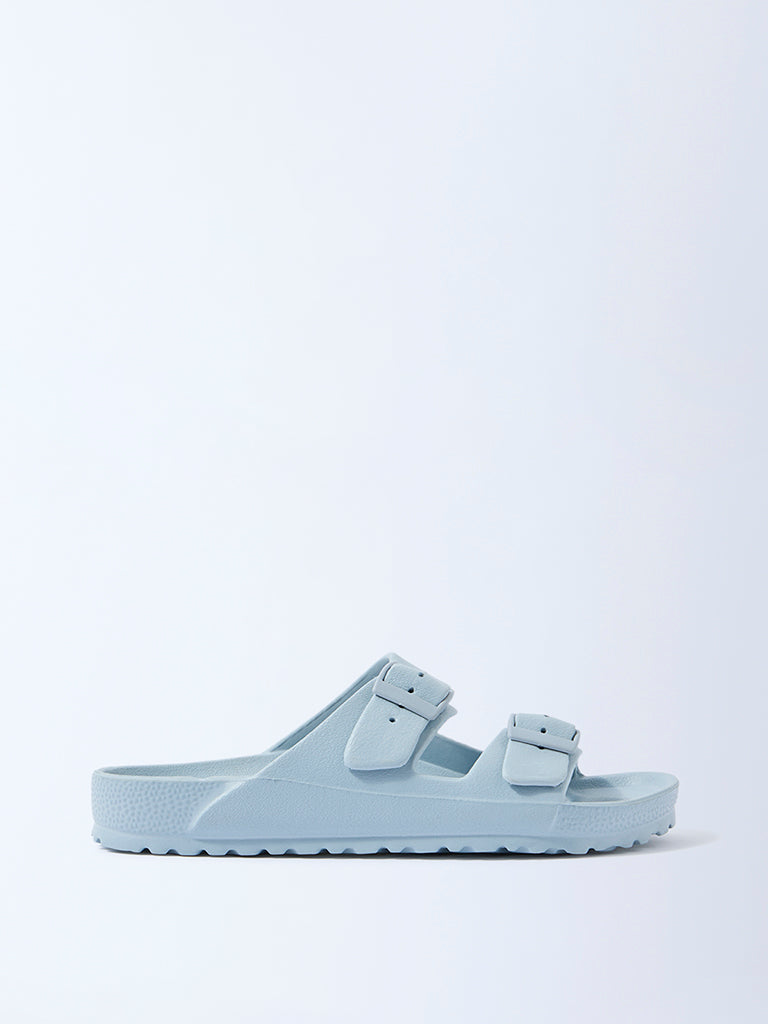 LUNA BLU Blue Dual-Buckled Slip-On Slides