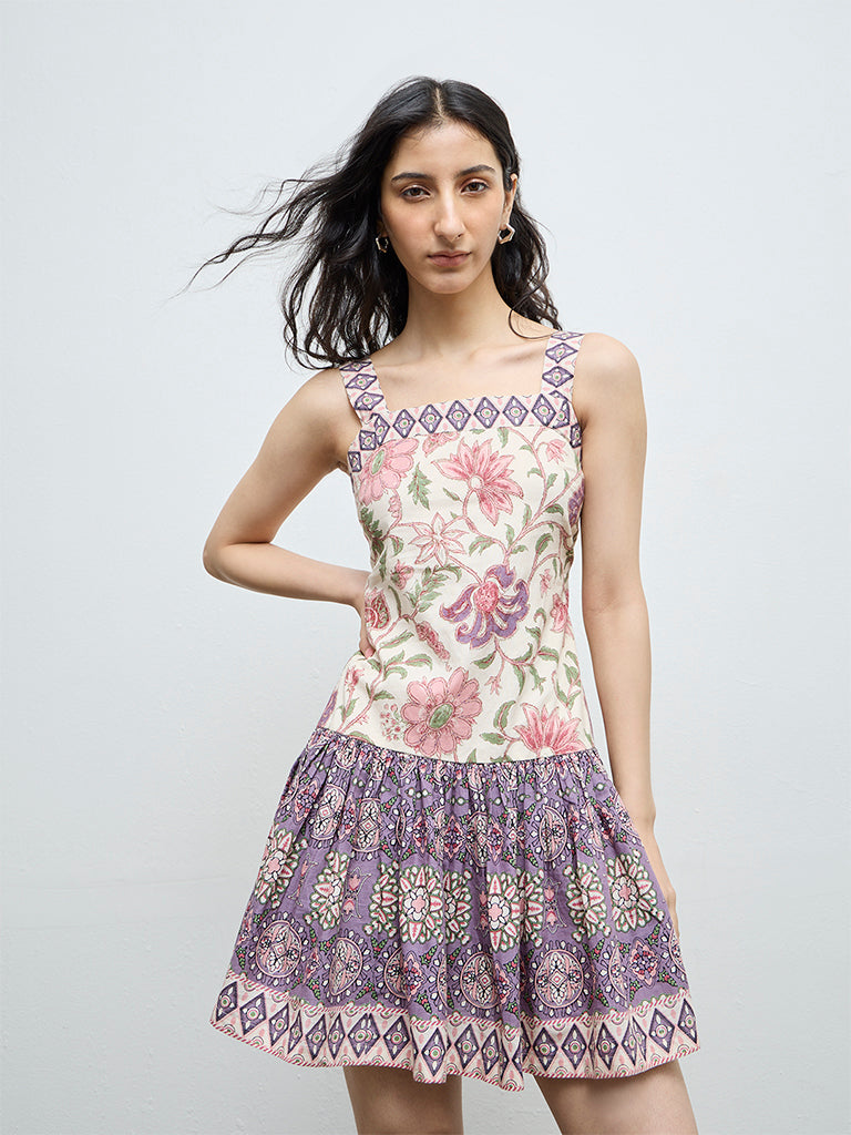 Bombay Paisley Pink Floral Cotton A-Line Dress