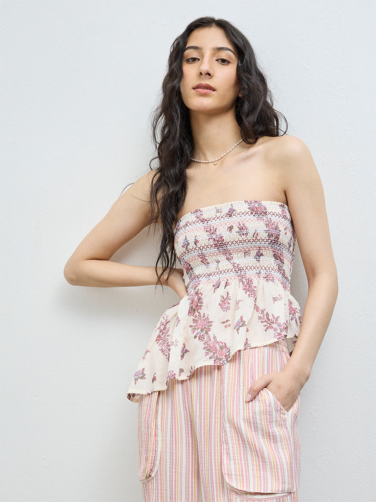 Bombay Paisley Cream Floral Cotton Tube Top