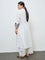 Diza White Floral Embroidered Cotton A-Line Kurta