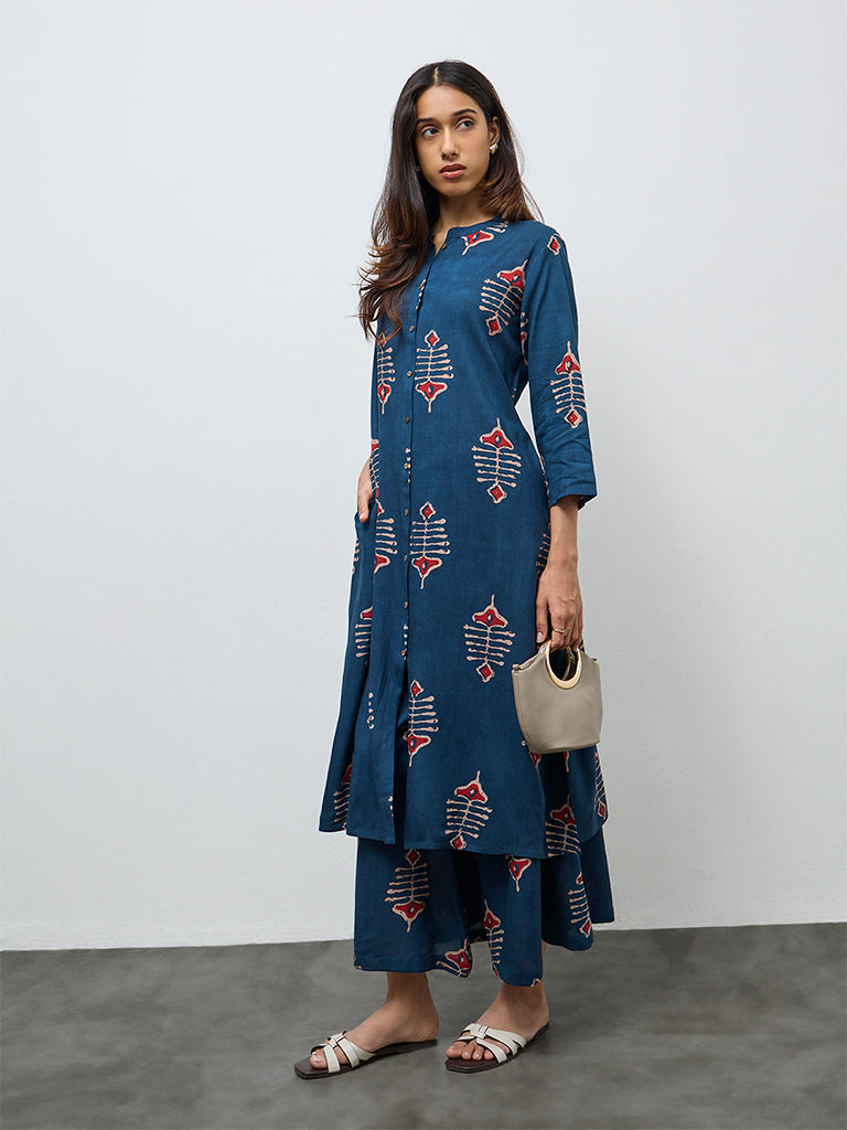 Utsa Indigo Printed A-Line Kurta