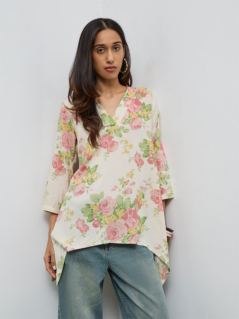 Utsa Cream Botanical Design Tunic