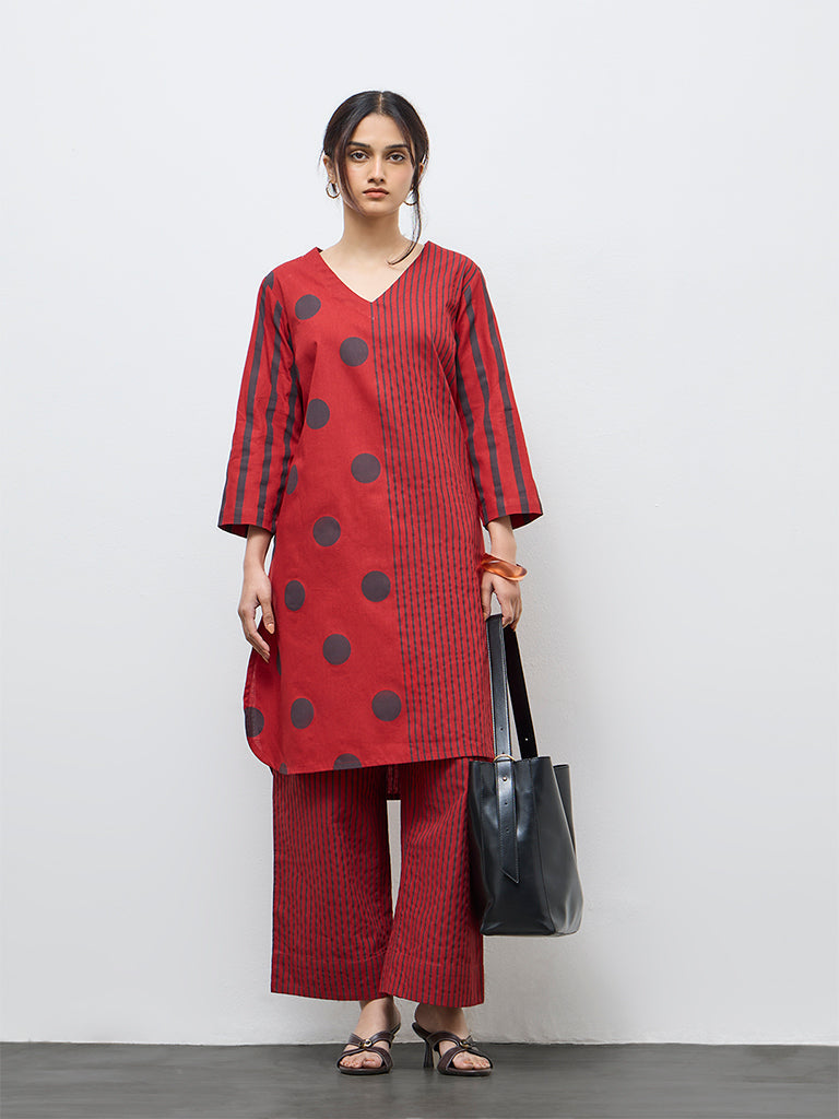 Utsa Red Striped Cotton-Blend Pants