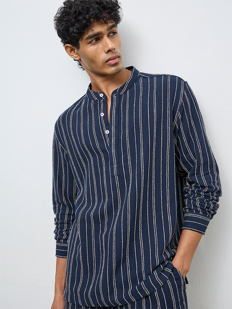 ETA Navy Striped Relaxed-Fit Cotton Shirt