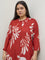 Diza Red Botanical Printed A-Line Kurta