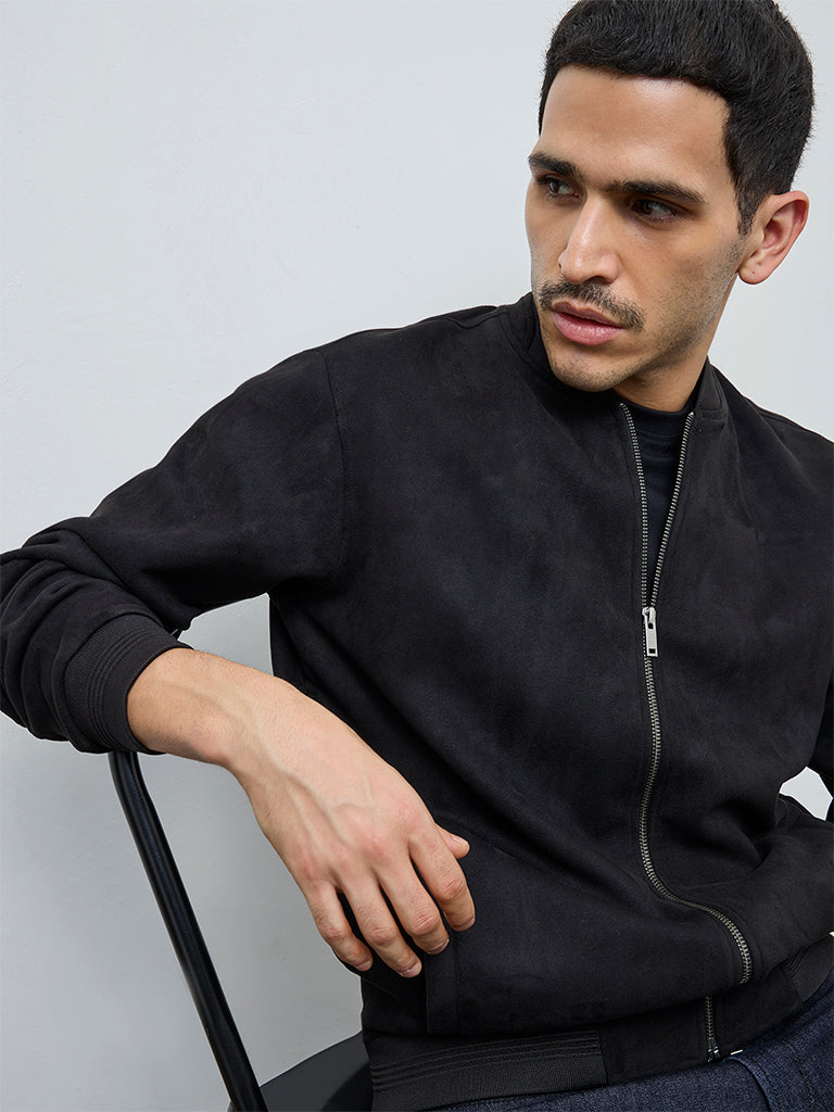 Ascot Black Relaxed-Fit Suede Bomber Jacket