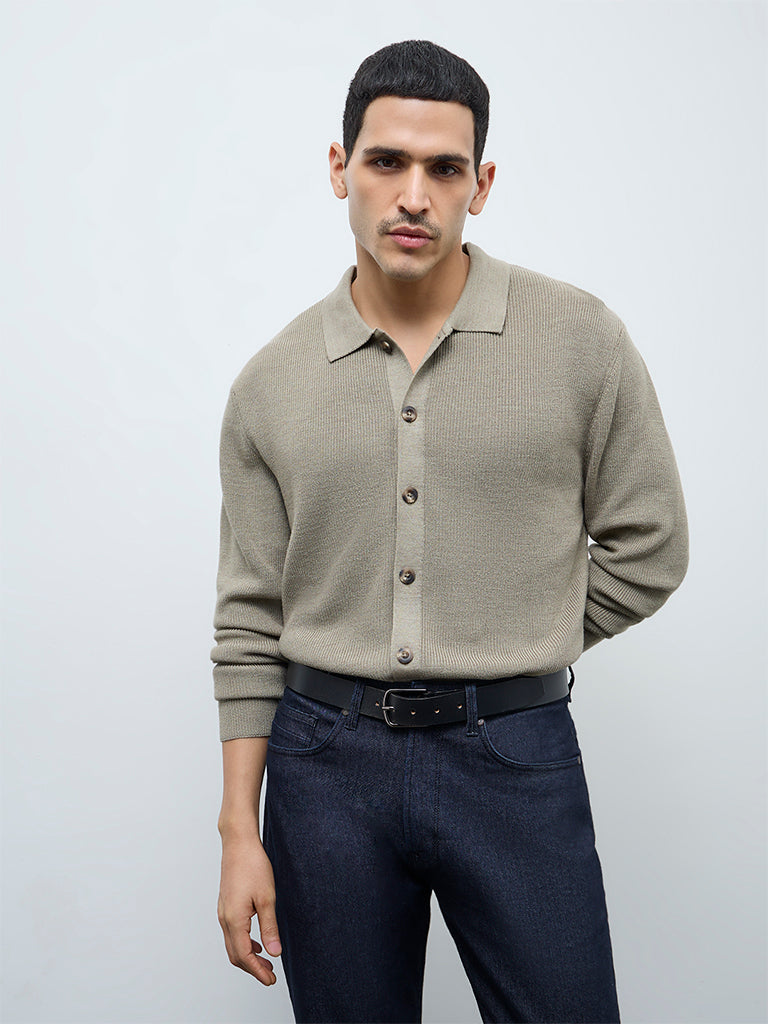 Ascot Beige Knit-Textured Relaxed-Fit Sweater