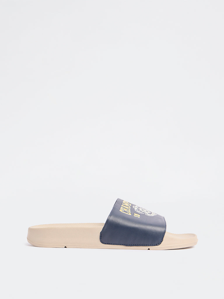 SOLEPLAY Navy Graphic Printed Pool Slides