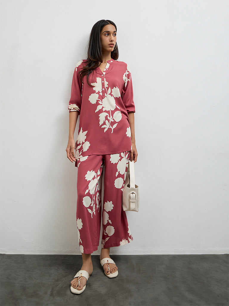Utsa Dusty Pink Floral Design Tunic