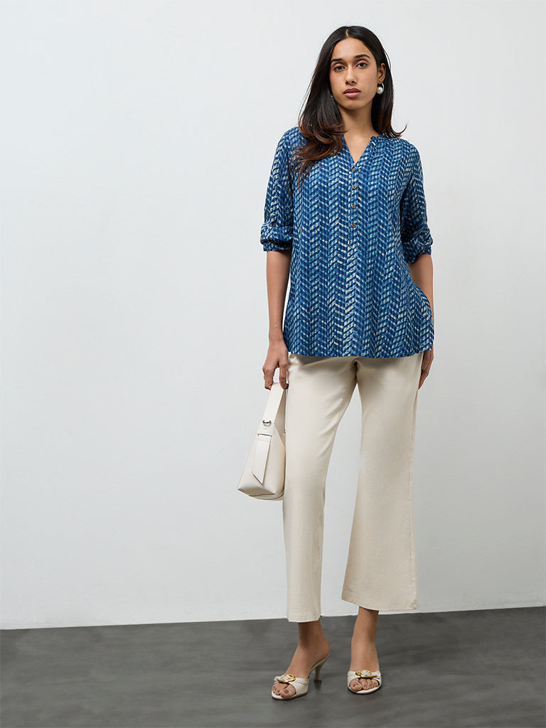 Utsa Indigo Chevron Printed Tunic