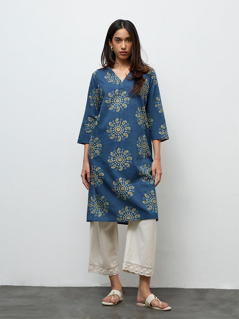 Utsa Indigo Mandala-Inspired Cotton Straight Kurta