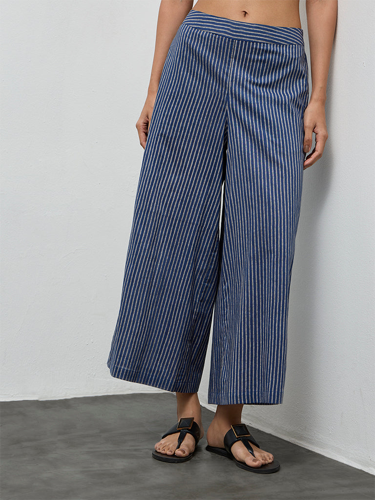 Utsa Indigo Cotton Striped Pants