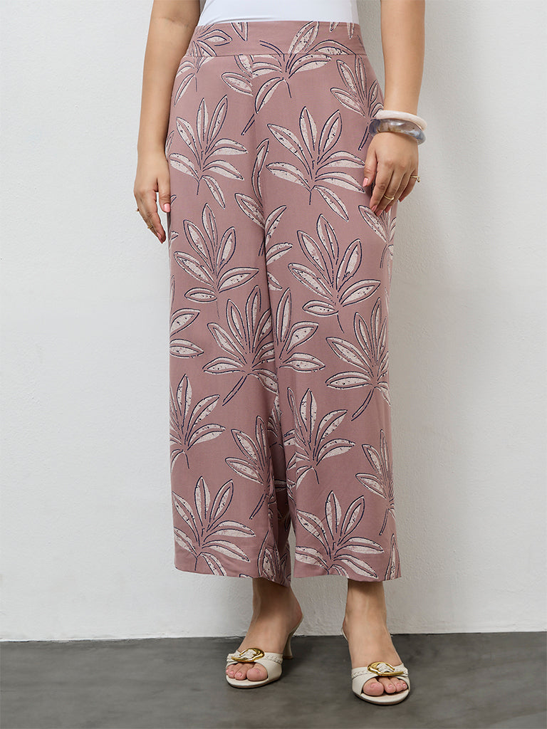 Diza Mauve Botanical Printed Ethnic Pants