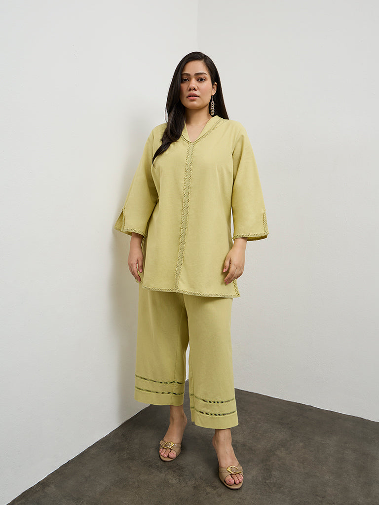 Diza Lime Embroidered Pants