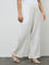 Diza White Solid Linen Pants