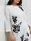 Diza White Floral Embroidered A-Line Linen Kurta