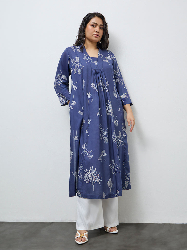 Diza Indigo Garden-Themed A-Line Kurta