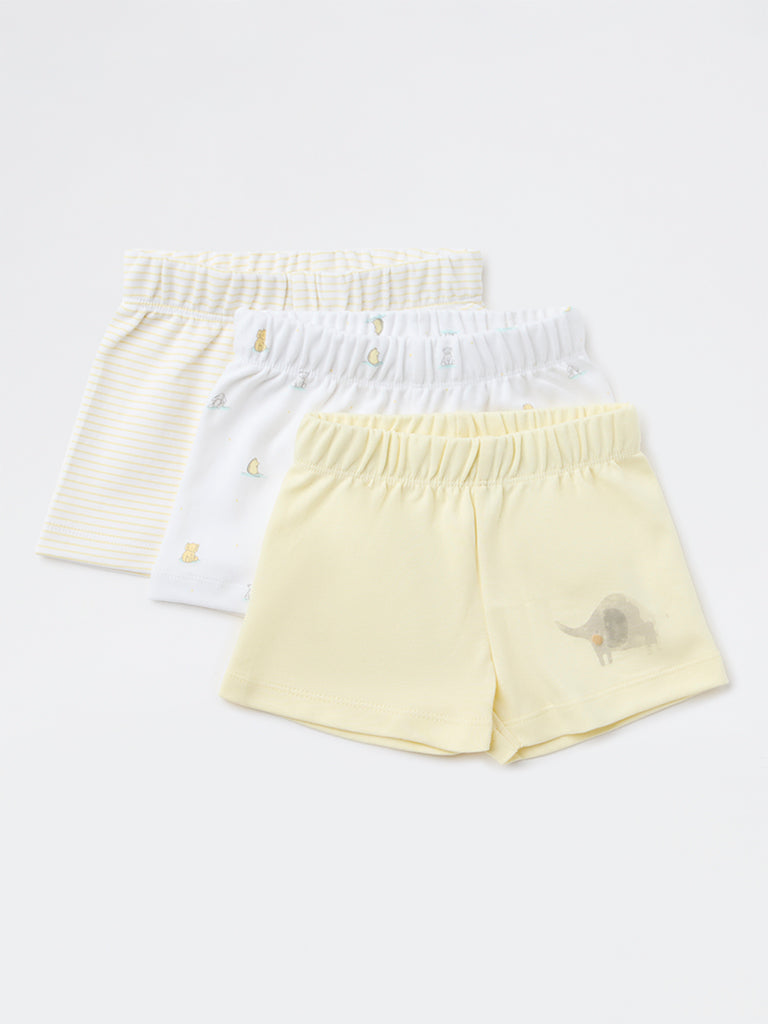 HOP Baby Boys Yellow Printed Cotton Shorts - Pack of 3