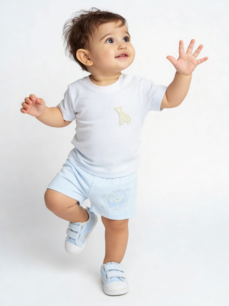 HOP Baby Boys Blue Printed Cotton T-Shirt - Pack of 3