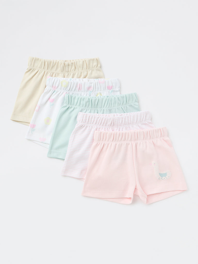 HOP Baby Girls Multicolour Cotton Shorts - Pack of 5