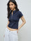 Nuon Navy Solid Cotton Top