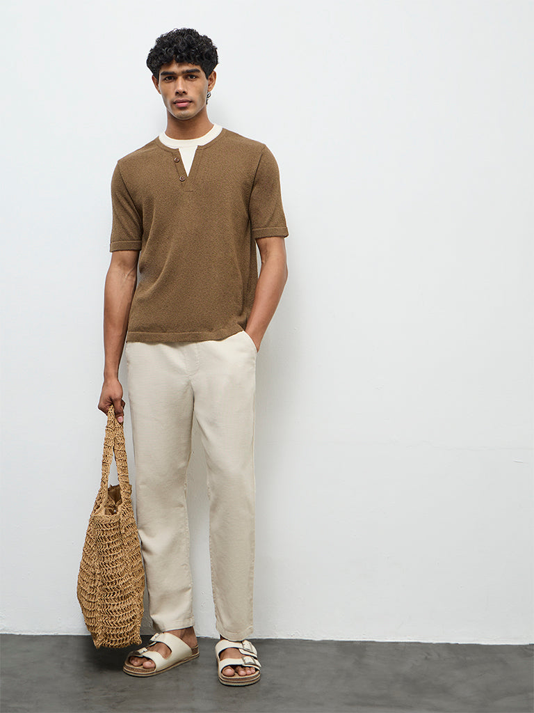 ETA Dark Brown Textured Relaxed-Fit T-Shirt