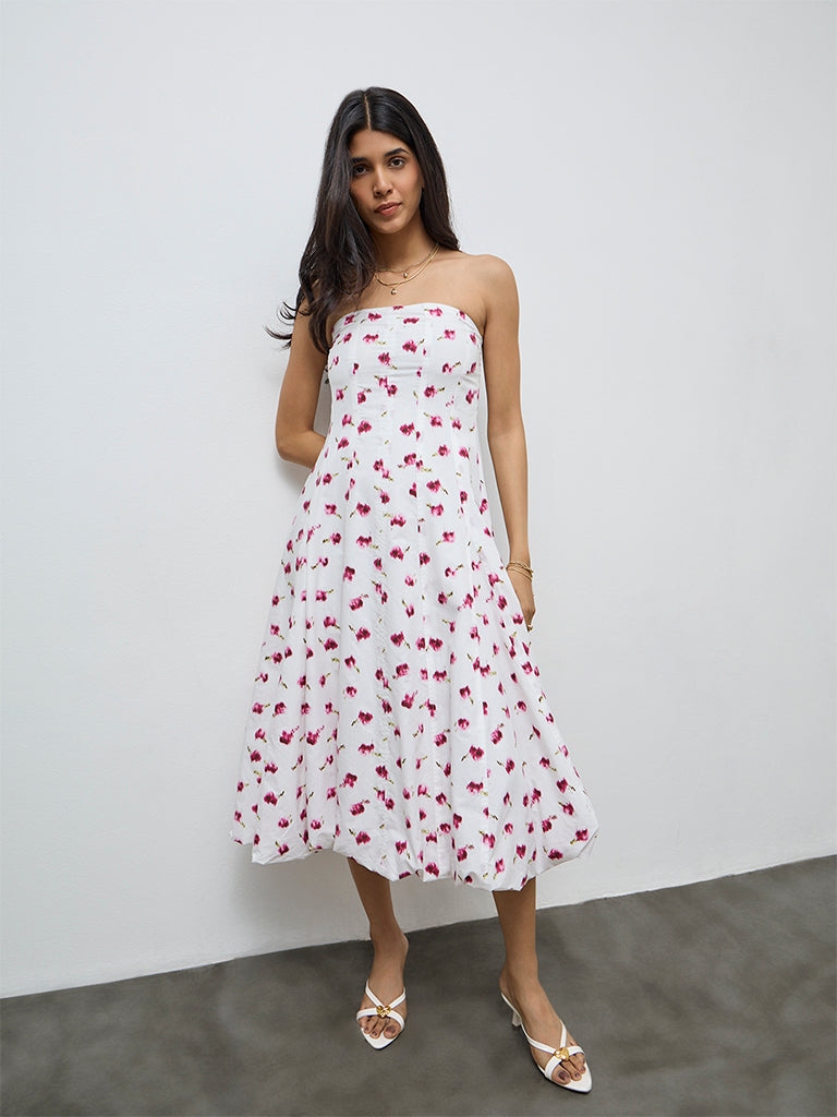 LOV White Printed Off-Shoulder Dress