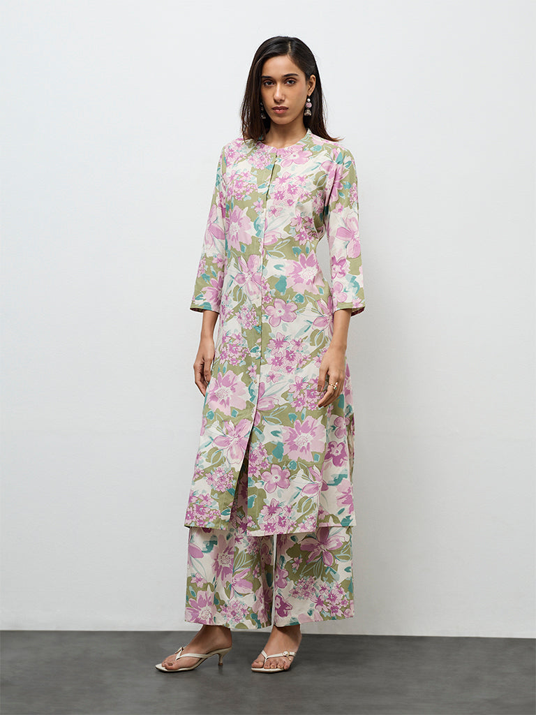 Utsa Off-White Floral Printed Palazzos