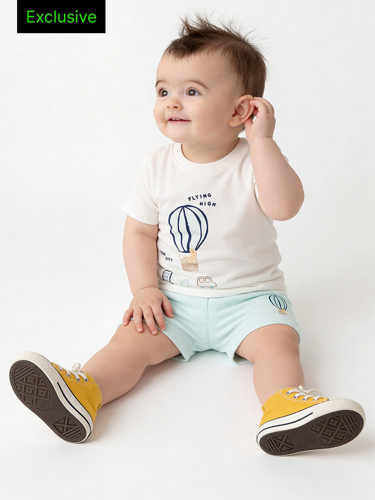2-Piece HOP Baby Boys White Printed Cotton Set