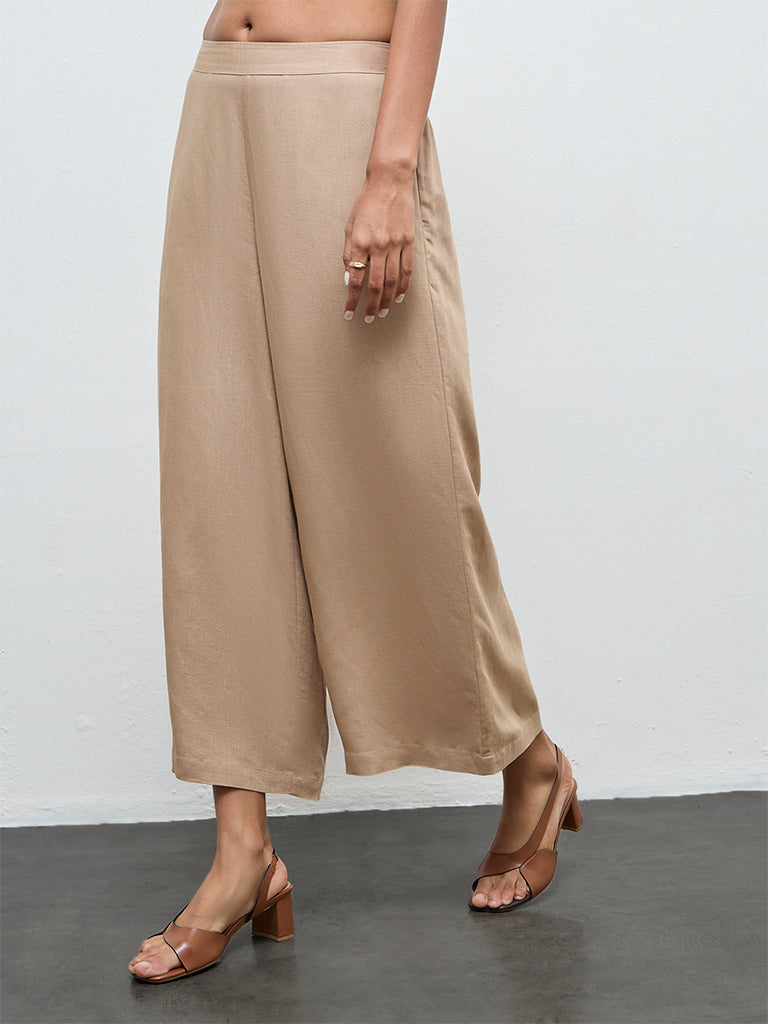 Zuba Beige Solid Palazzos