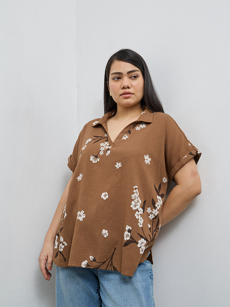 Gia Brown Floral Cotton Top