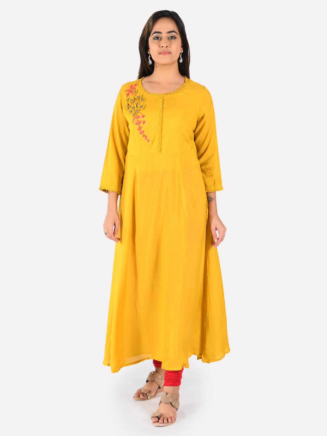 Neeru's Yellow Embroidered Fit & Flare Kurta