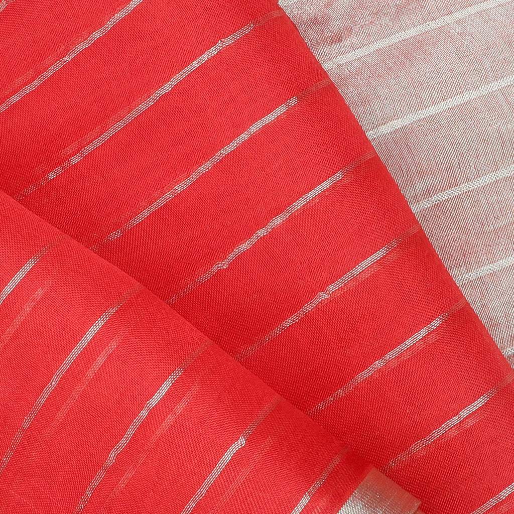 Red Organza Saree With Stripes Pattern