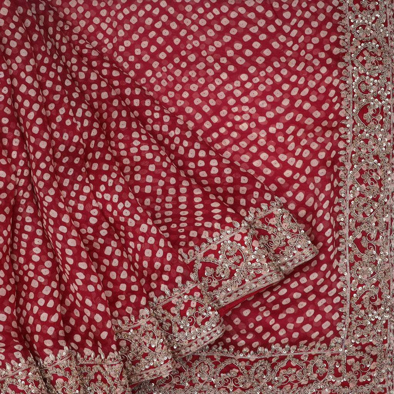Crimson Red Organza Saree With Floral Embroidery – Cherrypick