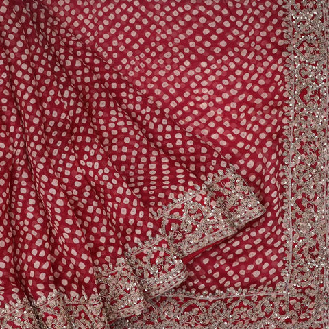 Crimson Red Organza Saree With Floral Embroidery