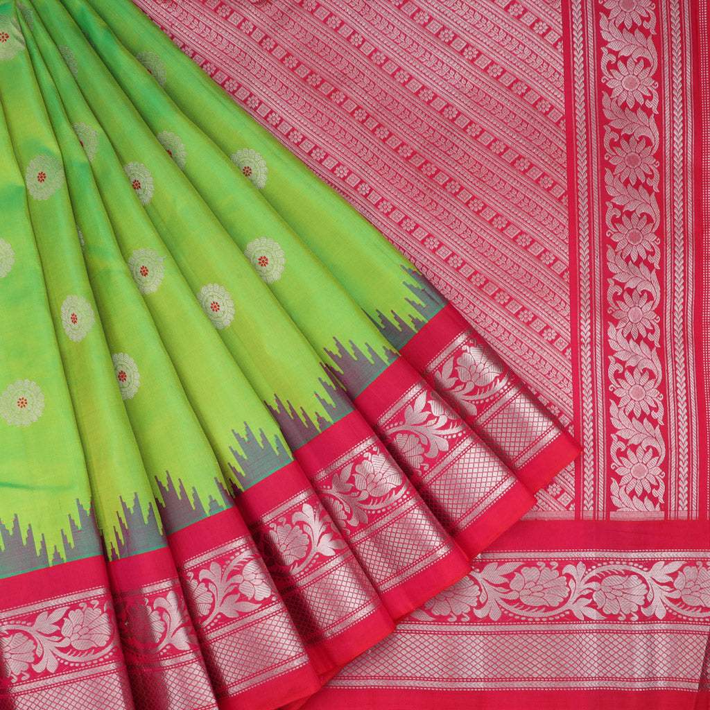 Sage Green Gadwal Handloom Printed SICO Saree