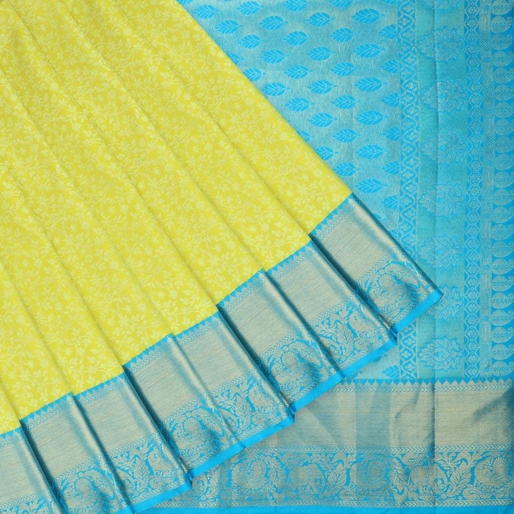 Lemon yellow chanderi cotton saree with blue and gold border | Indian saree  blouses designs, Cotton saree designs, Saree blouse designs latest