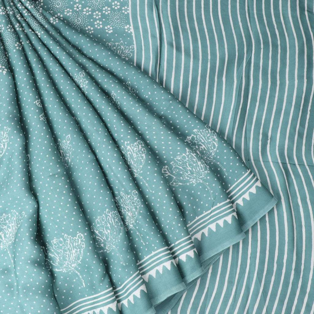 Baby Blue Floral Printed Satin Silk Saree