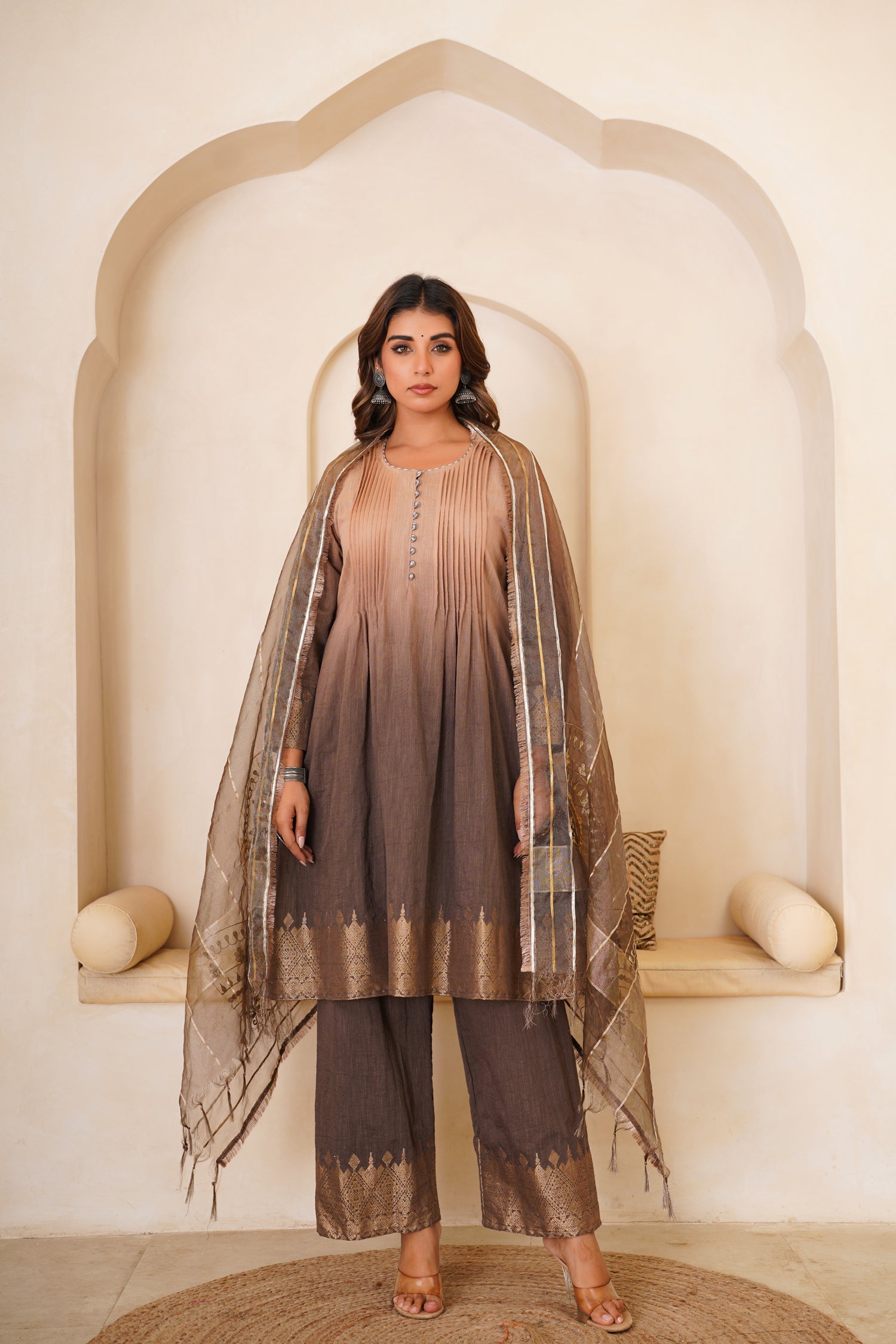 Beautiful Mocha Gotta Patti Kurti Set