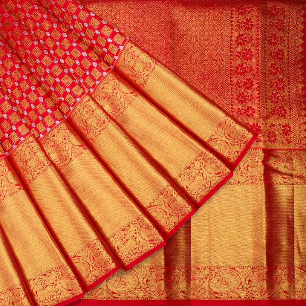 Red Floral Woven Kanjivaram Silk Saree