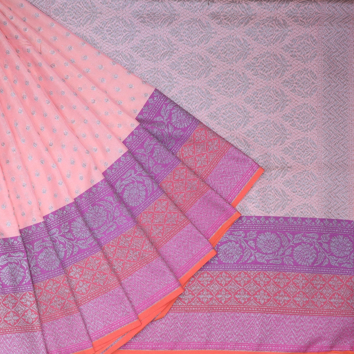 Baby Pink Silk Saree With Floral Buttis