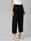 Women Solid Black Mid Rise Ribbed Palazzos